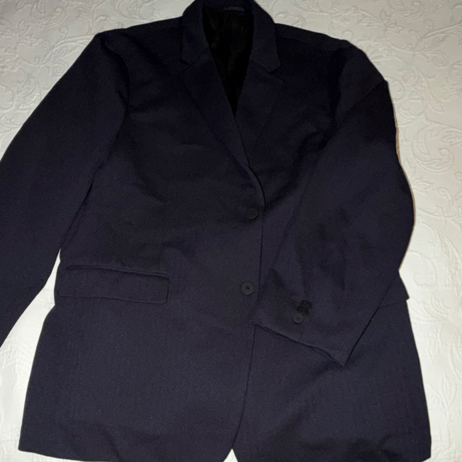 Theory Navy Wool Herringbone Two-Button Notch Lap… - image 1