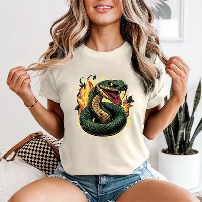 Snake Fangs Flames Damen T-Shirt Reptil Tiere Tee