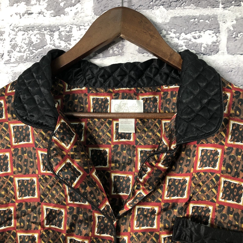 Top de pijama Go Softly para mujer 2X marrón negro estampado de leopardo acolchado satinado dormir LEER Foto 2 de 4