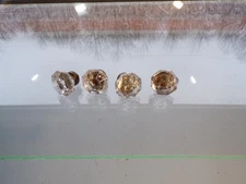 4 piece lot of  vintage clear glass brass based drawer / cabinet pulls.