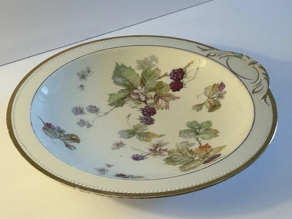 Thomas Sevres Cuenco para Servir Rosas Amarillas Firmado por Artista 11" Diámetro Borde Dorado Foto 3 de 4