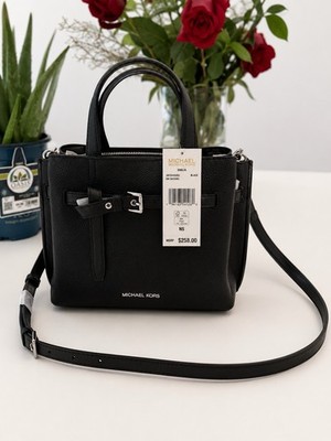 NWT Michael Kors Emilia Small Satchel Crossbody Bag Purse Leather Black