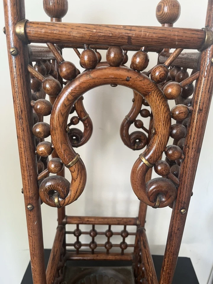 ANTIGA BOLA ESTÉTICA DE CARVALHO E VARA DE MADEIRA CURVA GUARDA-CHUVA/SUPORTE DE BASTÃO DE CAMINHADA - Imagem 2 de 4