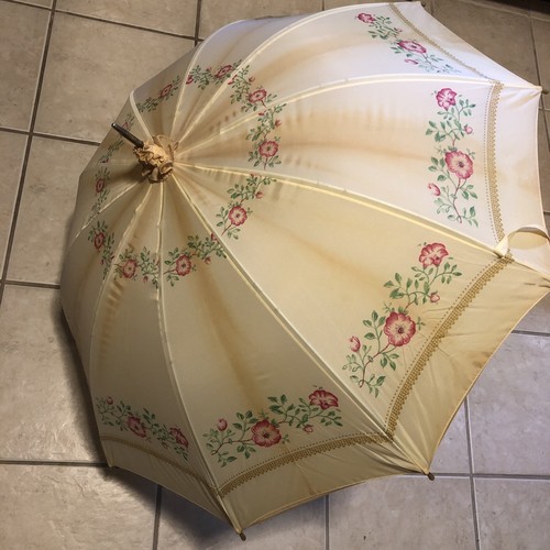 VTG Floral Parasol Umbrella Decor Grandmacore Cottagecore Solid Made Taiwan READ