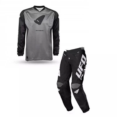 COMPLETO TUTA UFO CROSS ENDURO TRIAL MTB MAGLIA+PANTALONE BAMBERG NERO GRIGIO