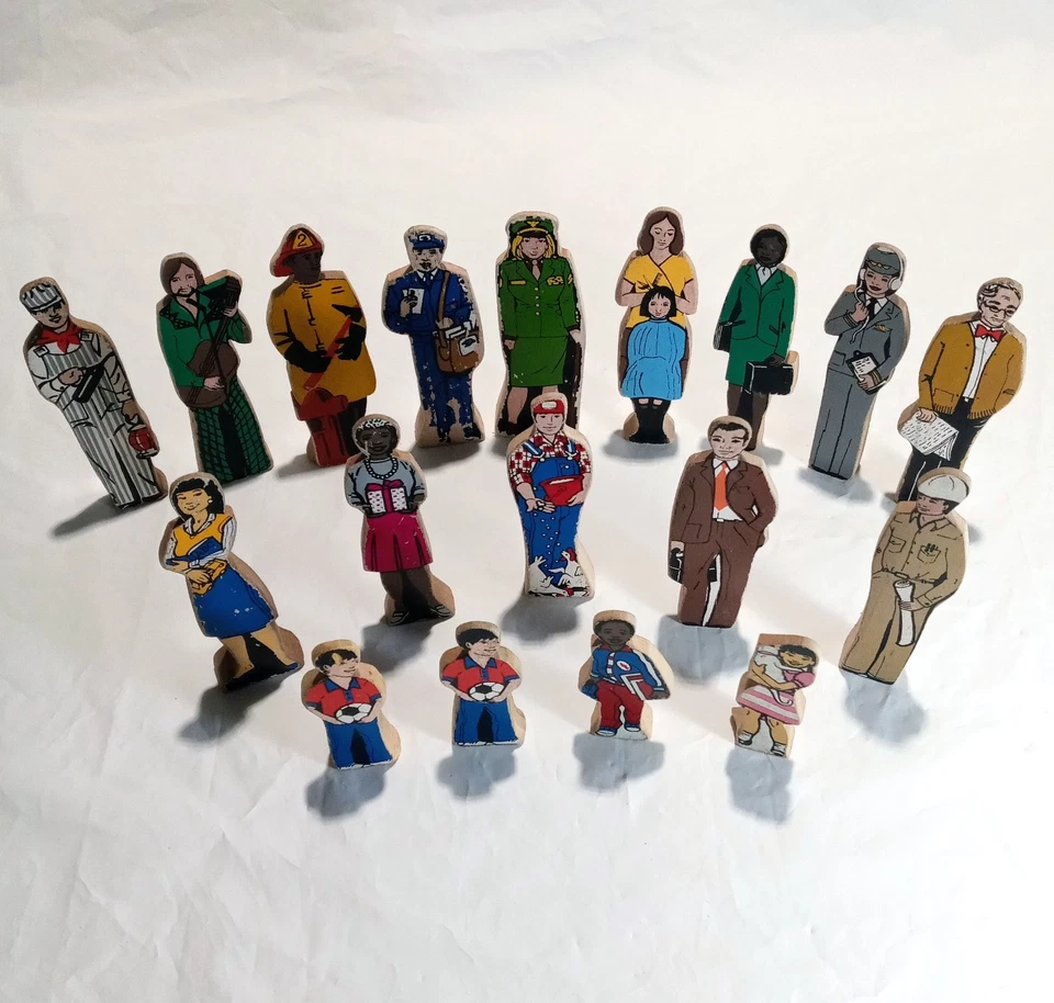 Vintage Guidecraft 18 Cuñas Madera Personas en Ocupaciones y Niños Foto 2 de 4