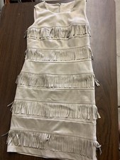 Calvin Klein Tan Fringe Suede Pencil Dress Size 8 (B)
