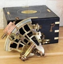 J.SCOTT Antique Sextant Nautical Brass Astrolabe Working Marine Vintage Box