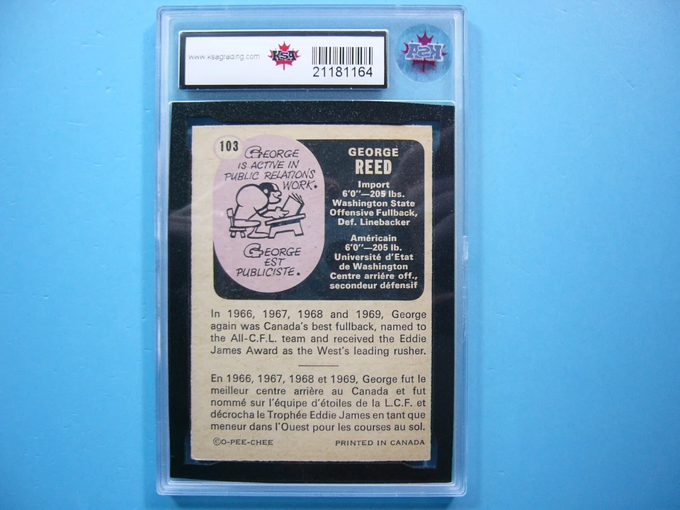 1971 O-PEE-CHEE CFL FOOTBALL CARD #103 GEORGE REED KSA 7.5 NM+ SHARP!! '71 OPC - Image 2 of 4