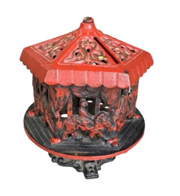 Vintage Cast Iron Spinning Carousel Merry-Go-Round Penny Coin Bank