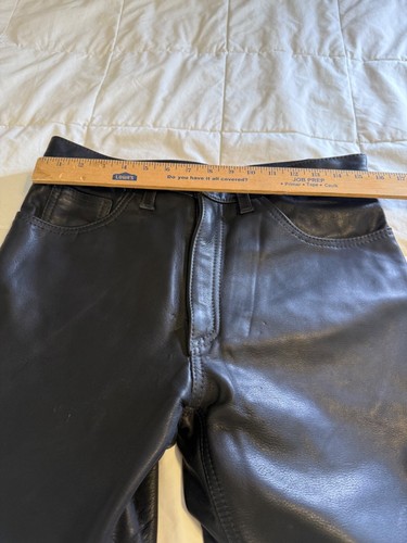 VTG 90s Genuine Black Leather pants The original leather line 34 biker retro - Picture 5 of 15
