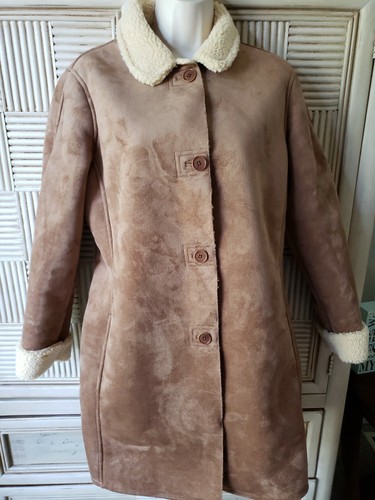 Lands End Womens Coat Jacket Brown Faux 