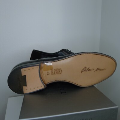Antonio Maurizi Black Leather Cap-toe Lace-up Oxfords New 