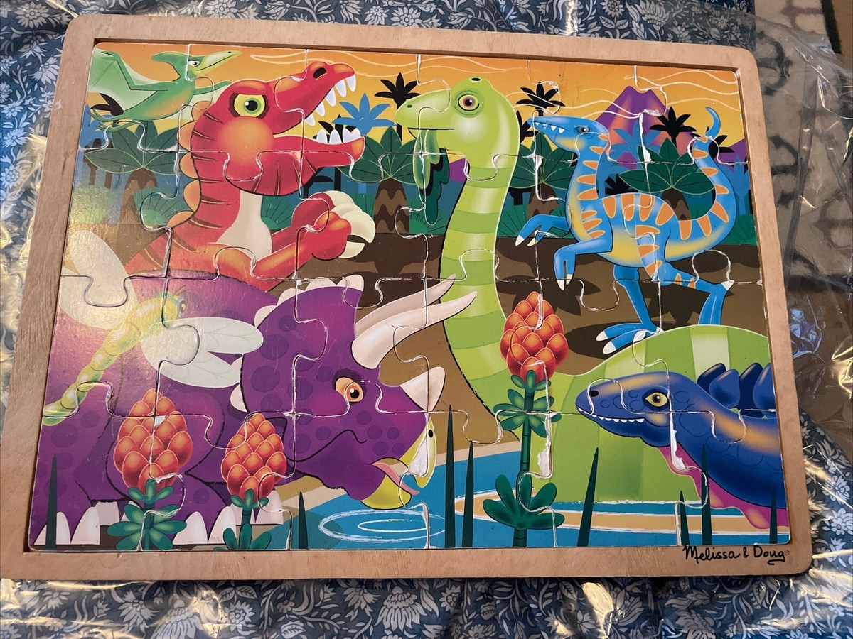 Melissa Doug Large Dinosaur Wooden Puzzle 24 Pieces In Frame