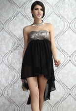 Modern Sequined High Low Evening Dress Black Gold Medium