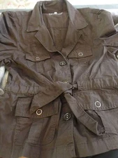 GITANO BROWN BUTTON DOWN BELTED WAIST SHORT SLEEVE SHIRT WOMANS SIZE SMALL