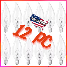 12 Pc Clear Light Bulbs 40W 120V Candelabra Candle Flame Tip Chandelier Lighting
