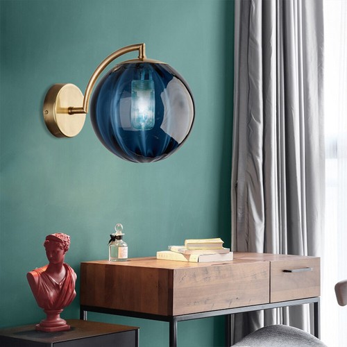 Blue Globe Glass Wall Lamp Modern Brass Wall Sconce LED Ball Lighting Fixture - Picture 6 of 9