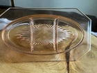 VTG Pink Depression Etched Glass  Charcuterie or Candy Divided Starburst Dish