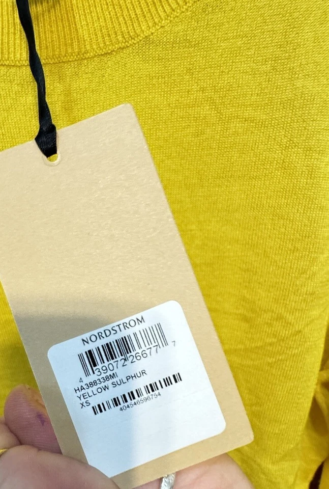 HALOGEN | Womens Merino Wool Blend Crewneck Sweater Neon Yellow Career Size XS - Image 4 of 4