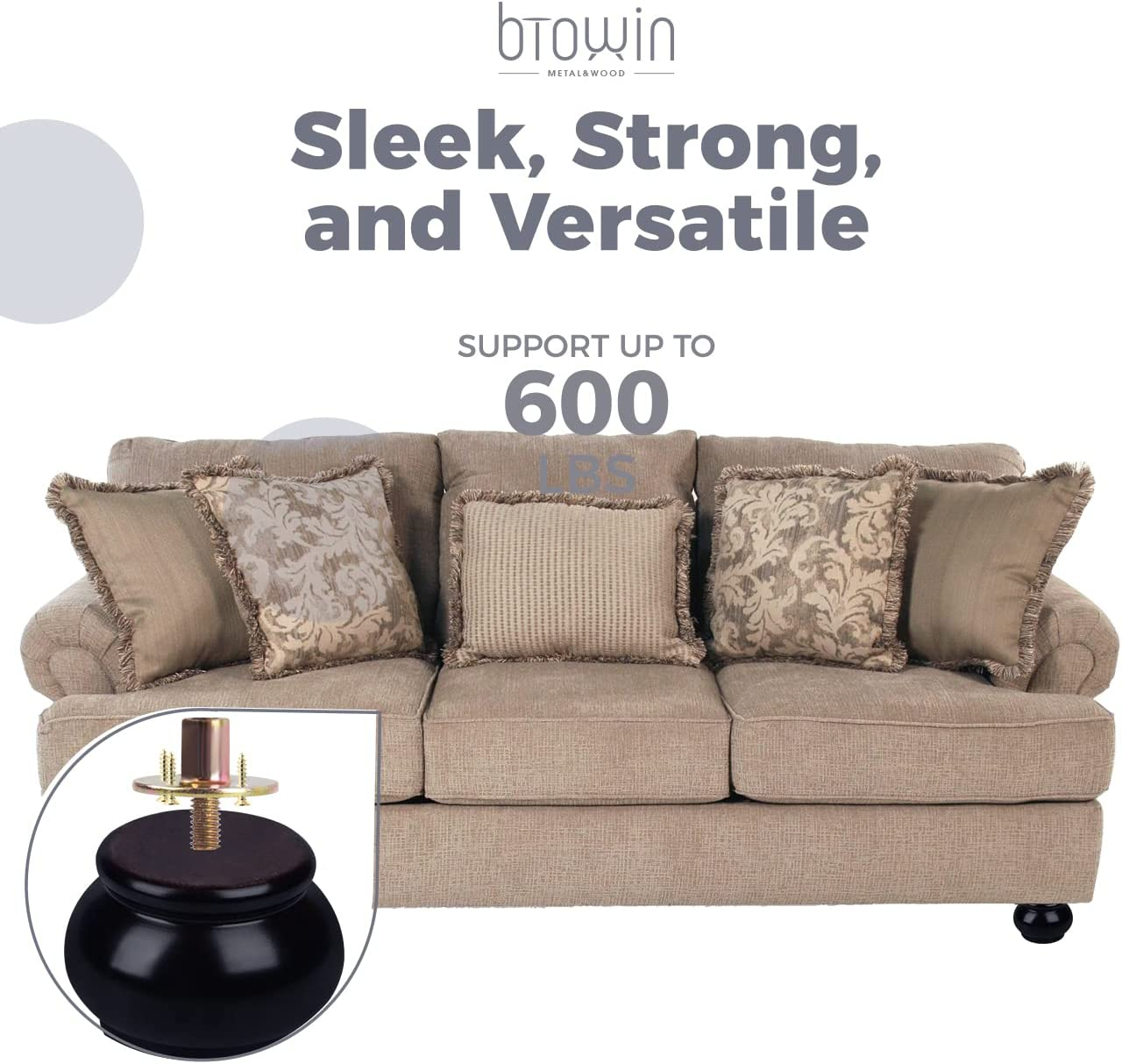 2 Inch / 6Cm Solid Wood Furniture Legs, 4Pcs round Wooden Bun Feet with