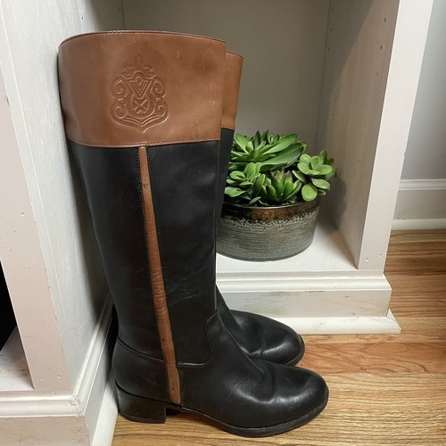 Franco Sarto Womens 8 wide calf Riding Boots Two Tone Black Leather  Black/Tan | eBay