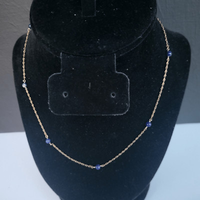 Dainty Vintage Lapis and 12k Gold Fill Station Neckalce Signed B.A.B.  19''