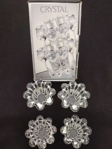 VINTAGE Set of 4 KIG INDONESIA Crystal Clear Glass Candle Holders