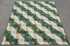 NEW Batik 9-Patch Twist Patchwork Twin Quilt 64 x 72 Yellow Green Brown Cream