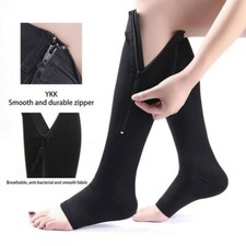 Open Toe Zippered Compression Socks Support Stockings Leg Calf Men Women S-XXL 