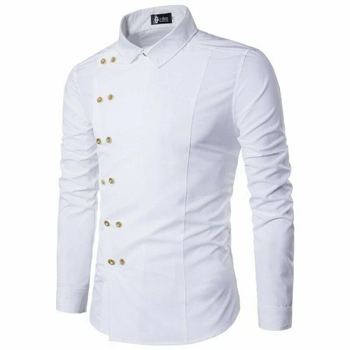 Camisa para Hombres Doble Pecho Prendas para el torso Manga Larga Calce Ajustado Liso Western Blusas - Imagen 14 de 21