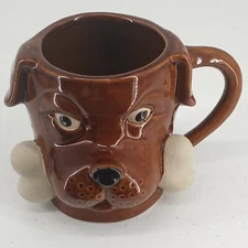 Boston Warehouse Trading Company Woof Brown Bull Dog Bone Paws Figural Mug 