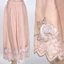 S M Vintage 1980s Pastel Pink Blush Embroidered Lace Dainty Long Maxi Skirt 80s