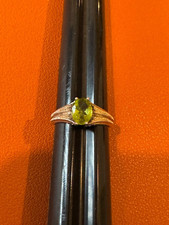 Vintage Sterling Silver Ring w/ Green Oval Crystal or Stone Size 8