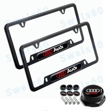 2pcs For Audi Black Metal Stainless Steel License Plate Frame W Caps Bolts Set