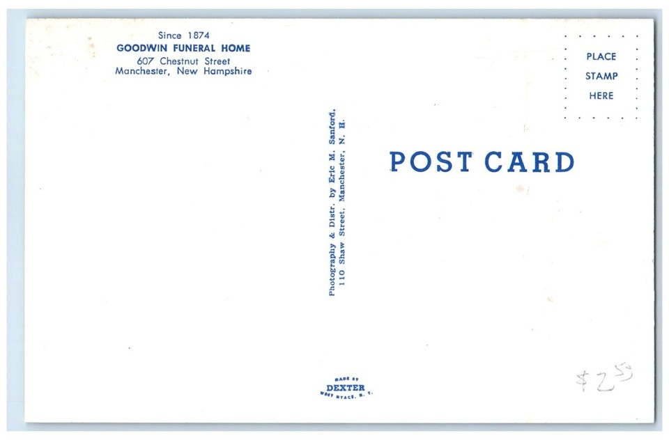 c1960 Goodwin Funeral Home Chestnut Street Manchester New Hampshire NH