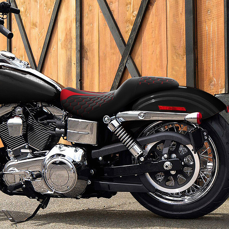 Black Red Driver Passenger Two-Up Seat Fit For Harley Dyna