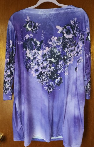 Women Within Top Womens 1X Plus Size Purple Shades Floral Casual 100% Polyester - 第 3/3 張圖片