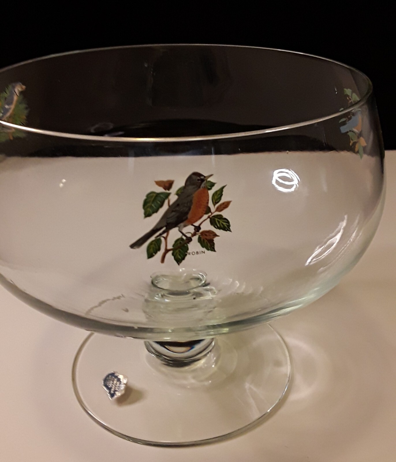 West Virginia Glass Pedastal Trifle Punch Bowl Songbirds Hand Painted