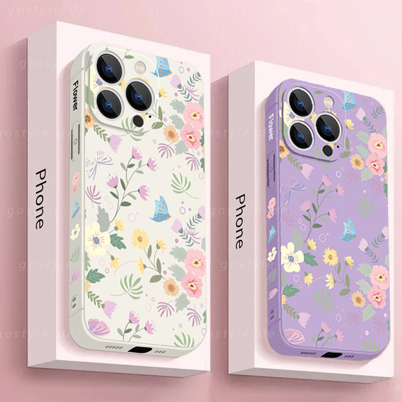 Phone Case For iPhone 16 15 Pro Max 14 13 12 11 8 XS Silicone Flowers Slim Cover-image