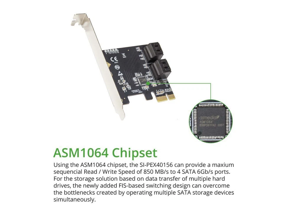 4 Port SATA III PCI-e 3.0 x1 Card Non-Raid with Low Profile Bracket - Image 2 of 4