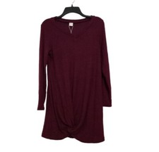 iGenjun Women's Burgundy Rib Knit Twist Front Sweater Tunic Dress Size S