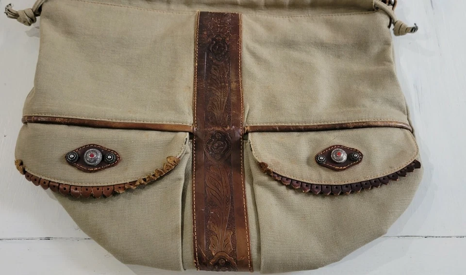 Bolso Hobo Bolso Grande Vintage Neiman Marcus Lona Y Cuero Hecho en Italia Foto 2 de 4