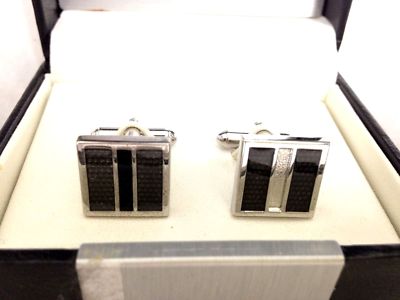 $74 Geoffrey Beene Mens Silver Square Cufflinks Formal Wedding Dress Wrist Cuffs