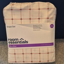 Room Essentials Twin XL Microfiber Sheet Set Pink Grid Deep Fitted