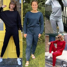 Ladies Long Sleeve Plain Lounge Wear Set Casual Comfy Two Piece Womens Tracksuit