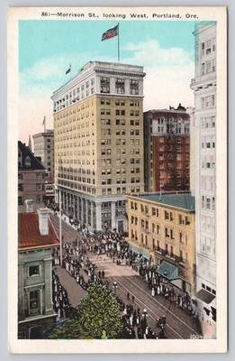 Vintage Morrison St. Portland Oregon White Border Postcard AMERICHROME
