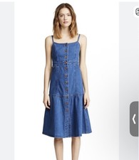 Madewell Bayview Tiered Midi Dress Size 12 Blue Soft Denim Cotton Stretch Flare