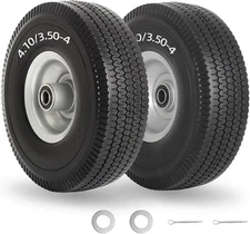 4.10/3.50-4" Flat Free Tire and Wheel, 10" Solid with 5/8" 10", Black 