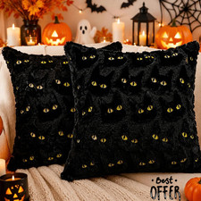 Halloween Pillow Covers 18X18 Inch 2Pcs Black Cat Halloween Decor